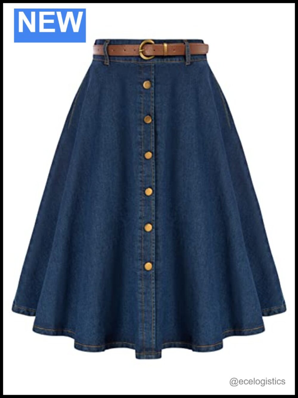 High Waist Mid Rise A-Line Denim Skirt with Pockets